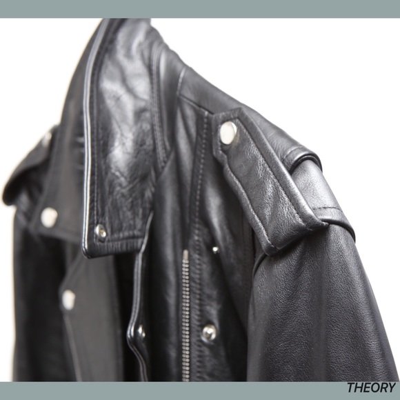 Theory Men’s Black Leather Medium Biker Jacket - Picture 4 of 7